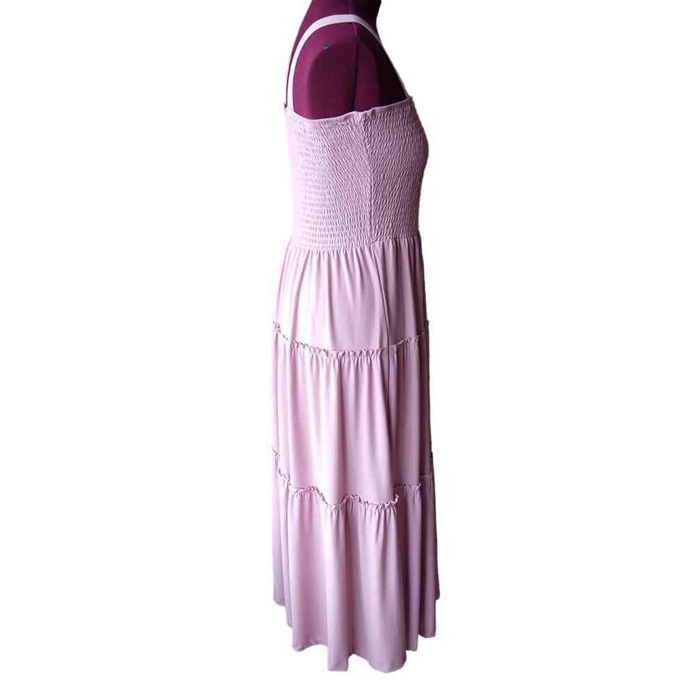 🔥SALE🔥 3X Zenana Smocked Tiered Midi Dress Lt Rose Pink Plus sized comfort - Picture 7 of 16